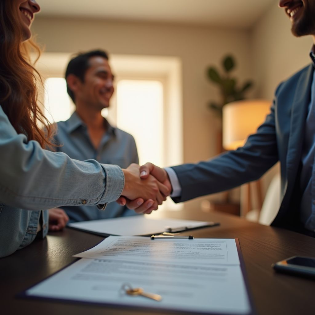 A surety bond specialist shaking hands with a client after finalizing their bond
